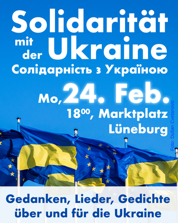 Solidarität mit der Ukraine, 24. Feb., 18 Uhr Marktplatz Lüneburg