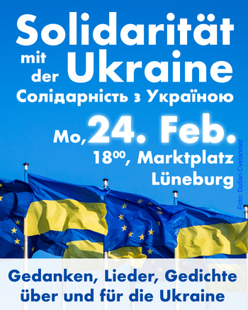 Solidarität mit der Ukraine, 24. Feb., 18 Uhr Marktplatz Lüneburg